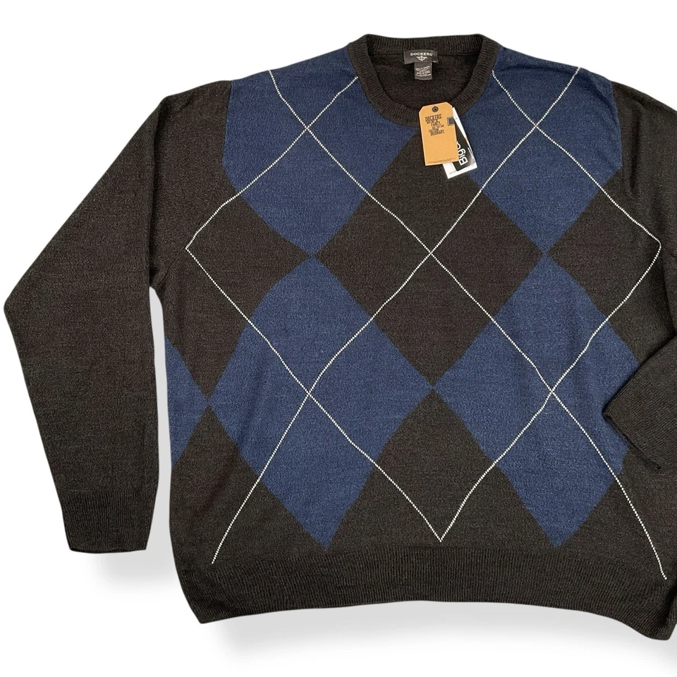 Suéter Dockers Para Hombres 3XLT Gris Oscuro Azul Manga Larga Argyle Elastizado Nuevo Con Etiquetas Foto 2 de 4