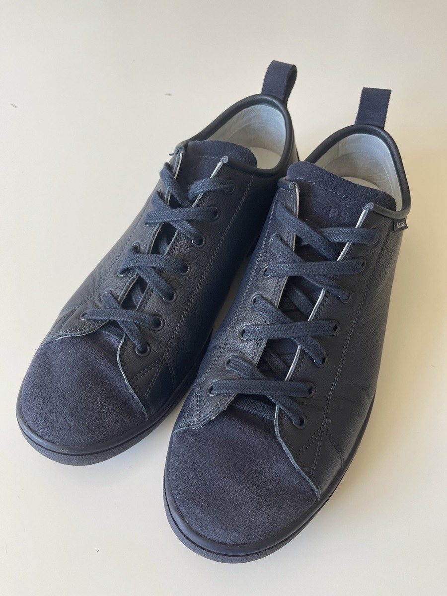 PAUL SMITH MEN'S MIYATA NAVY BLUE TOE LEATHER TRAINERS SIZE UK