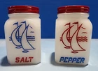 Vtg Nautical Salt Pepper Shakers White Milk Glass Sailboat McKee Tipp City 4"