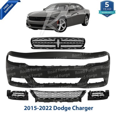 Front Bumper Cover Primed Plastic & Fog Lights Kit For 2015-2022 Dodge Charger