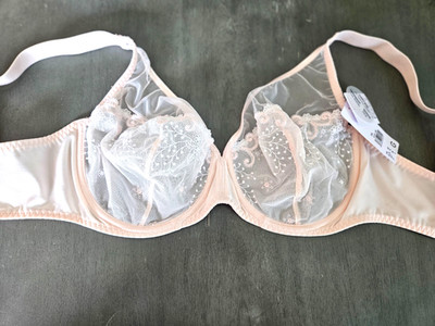 Simone Perele Womens Blush Delice Sheer Underwire Plunge Bra Size 34G BRAND NEW