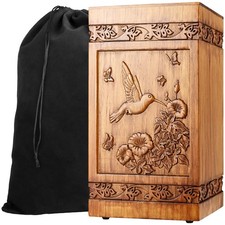 Hand Carved Wooden Urn for Human Ashes Adult, Biodegradable Burial Urn for Cr...