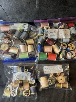 Lot Of 70 Spools Of Sewing Thread - 16 Large New 27 Large Used 19 Small 8 Wooden