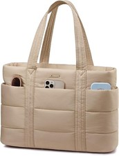 LOVEVOOK Tote Bags for Women, Lightweight Puffer Work Bag with Zip, Large Quilte