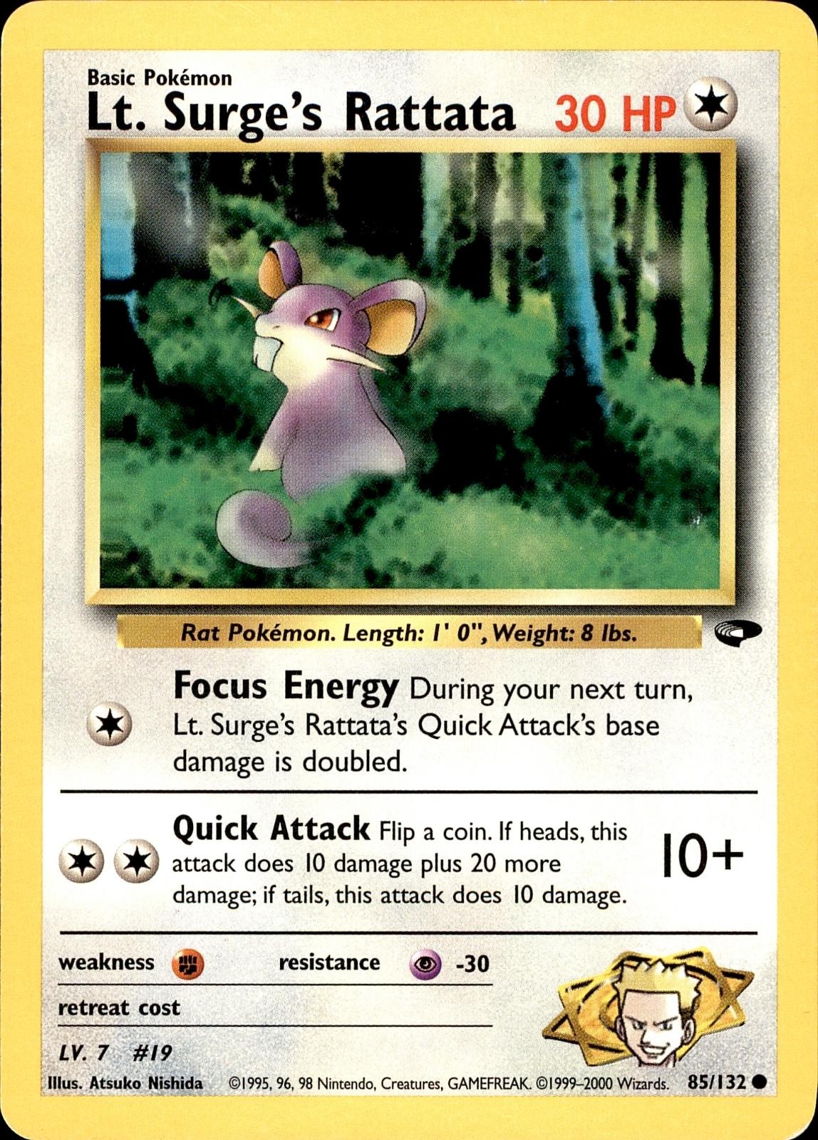 POKEMON LT. SURGE'S RATTATA 85 GYM CHALLENGE 132 COMMON UNLIMITED MP