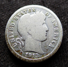 SILVER COIN UNITED STATES OF AMERICA 1913  BARBER DIME  PHILADELPHIA