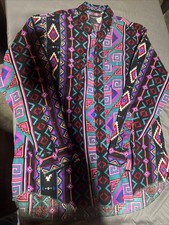 Vintage Wrangler Brushpopper Cowboy Cut Aztec Pattern Button Shirt 17.5-35 Long