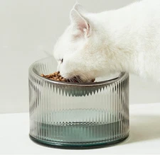 Elevated glass cat food and water bowl set, easy to disassemble and clean