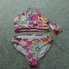 Kanu Surf Swimsuit Girls 8 Pink Floral 2 Piece Wrap Around Bikini Swimwear 2814