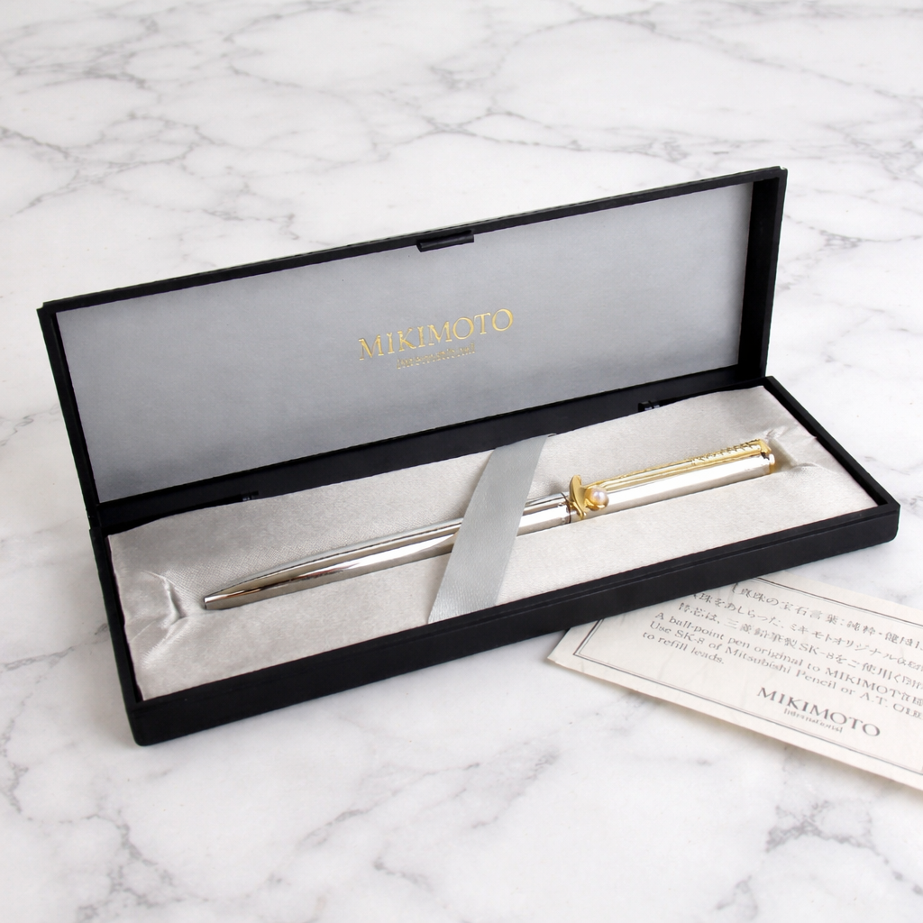 MIKIMOTO Pearl Ballpoint Pen Gold Silver w/ Box Japan Luxury | eBay
