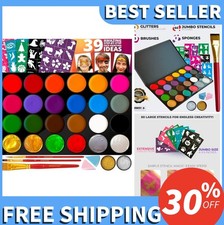 Face Painting Kit for Kids 24 Large Pan Water Activated Paints 60 Stencils 39