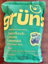 Gruns Adults Superfoods Greens Gummies, Multivitamin 28 - 8 Count Packs