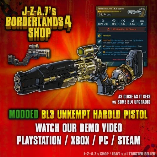 Borderlands 4✨ MODDED UNKEMPT HAROLD TORGUE PISTOL BL3 BL4 GEAR ✅PC-PS-XBOX✨