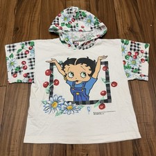 Vtg 90s Betty Boop Cute Cartoon Tee T Shirt Hooded Plaid Cherries Kids Youth 7/8