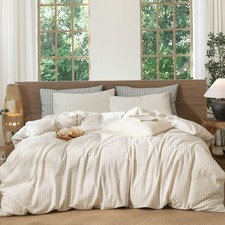 Striped Duvet Cover Set 100 Cotton Linen Like Textured Breathable MooMee Washed
