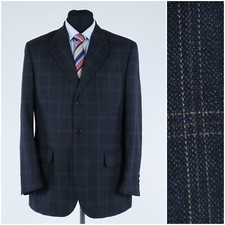 Windowpane Blazer 42R UK Size CHARLES DASTIER Dark Blue Wool Sport Coat Jacket