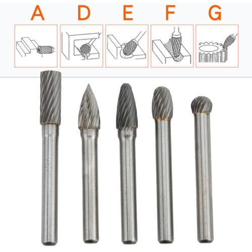 √ 5PCS Single Cut Burr File Set Tungsten Carbide 6mm 1/4in Shank For - Picture 1 of 12