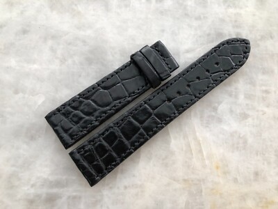20mm/18mm Black Alligator Crocodile Embossed Leather Watch Strap Band