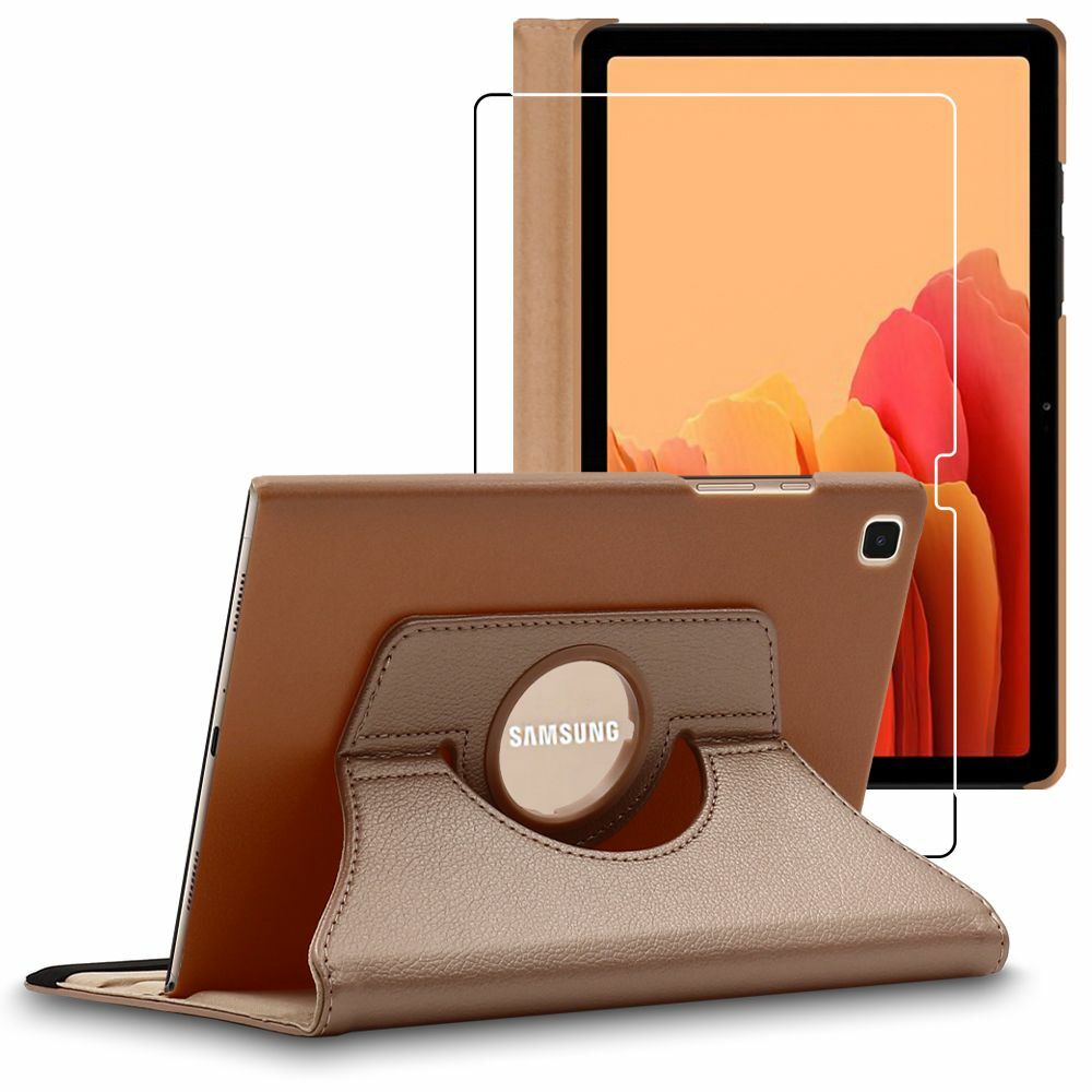 Étui Samsung Galaxy Tab A7 10.4 2020 T505 rotatif en cuir PU noir avec verre trempé protecteur