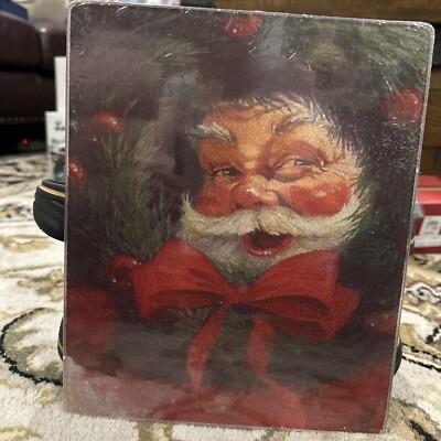 NEW VINTAGE CORNING GLASS CHRISTMAS SANTA CUTTING BOARD/TRIVET