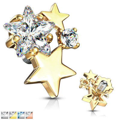 CZ Cluster Stars Internally Threaded Dermal Anchor Tops 14G