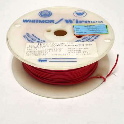 25ft 14AWG RED PTFE TEFLON 19/27 STRAND SILVER PLATE COPPER AUDIO WIRE MIL-SPEC
