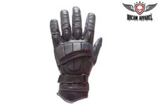 Black Full Finger Leather Motorcycle Biker Riding Tight Grip Strip Gloves