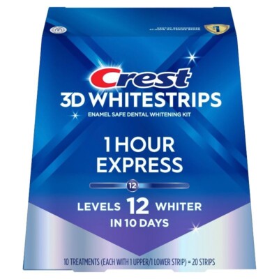 CREST 3D WHITESTRIPS 1 HOUR EXPRESS 10 TREATMENTS/20 STRIPS ENAMELSAFE EX 04/27