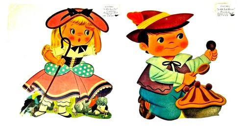 Vintage Lot Of 2 Dennison Prints USA - Little Jack Horner & Little Bow Peep