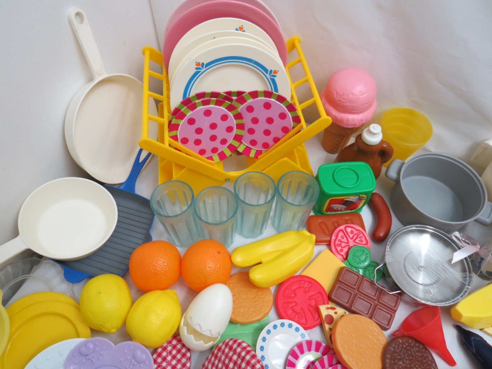 KITCHEN PLAY FOOD 137 PIECES PRESCHOOL DISH RACK PLAY FOOD DISHES CUPS
