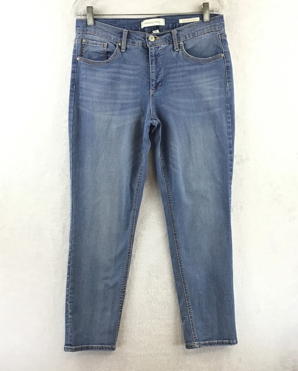 Vintage America Weekend Crop Midrise Stretch Denim Skinny Jeans Size 10 30
