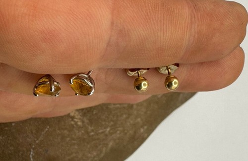 2 Ps 14K White Yellow Gold Citrine/Ball Stud Earrings Solid 1.3 Grams - Picture 7 of 9