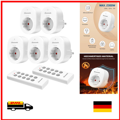 Dewenwils Wireless Socket mit Fernsteuerung, expandierbare Lichtschalter für ...