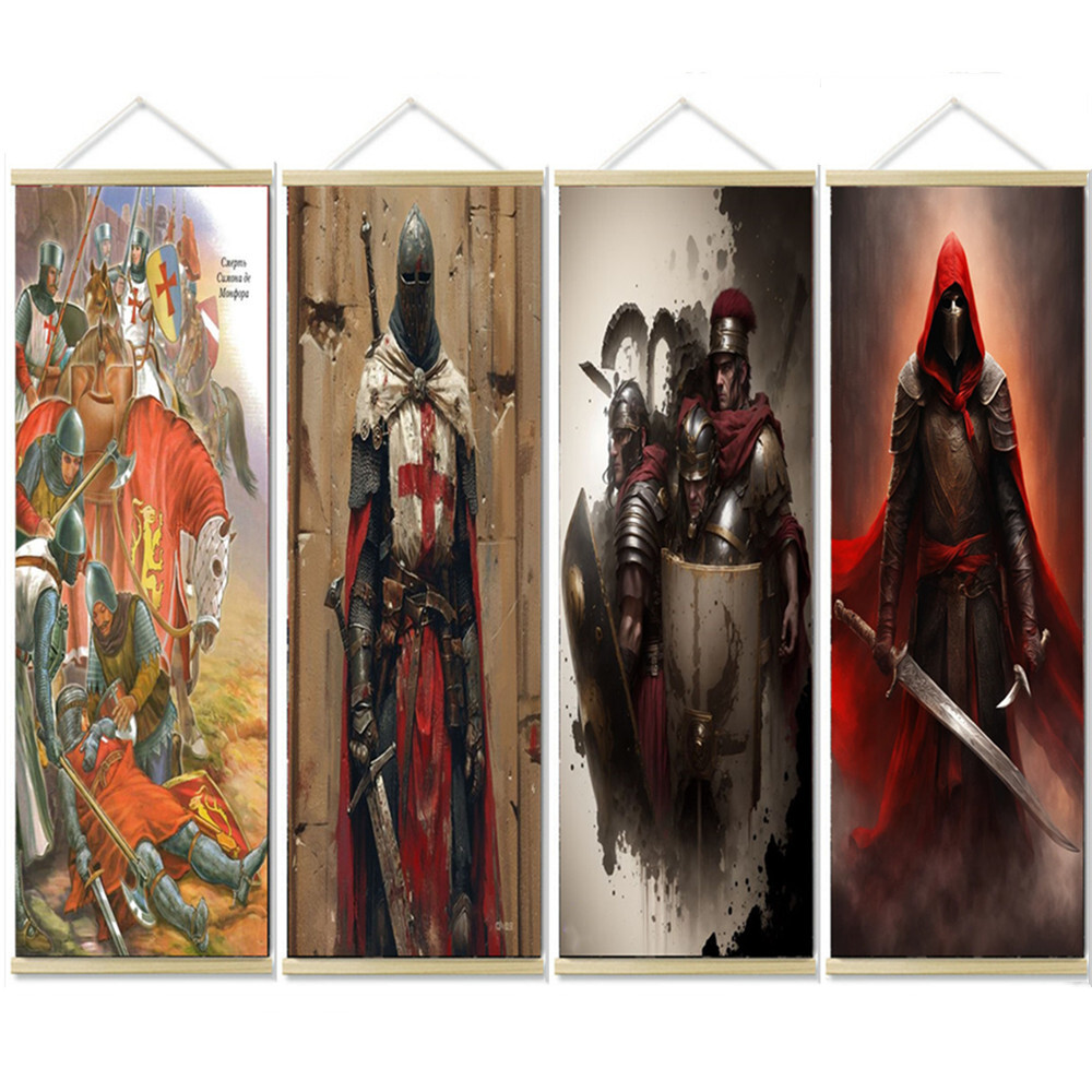 4 PCS The Great Templar Knight Scroll Painting Wall Charts of Crusader Warrior-image