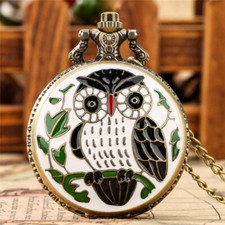 Vintage Retro Nigh Owl Quartz Pocket Watch Men Women Pendant Necklace Chain