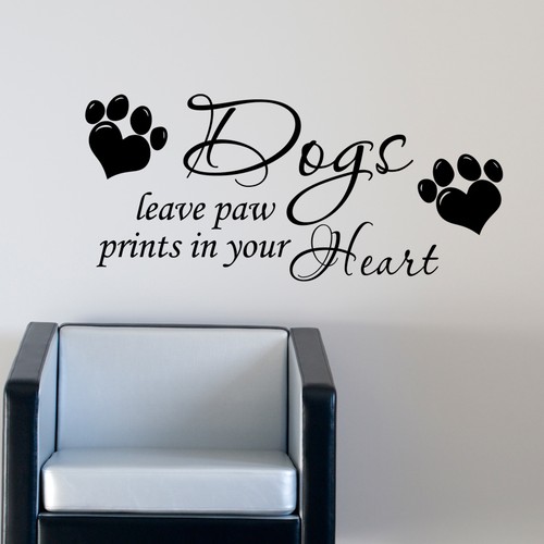 Dog wall sticker leave paw prints on your heart art pet grooming quote
