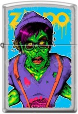 Zippo Neon Hipster Zombie Walking Dead Satin Chrome WindProof Lighter NEW