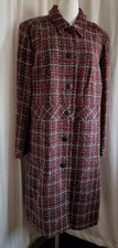 Full Length Wool Blend Coat - Red, Black And White Check Size 18 Roman Originals