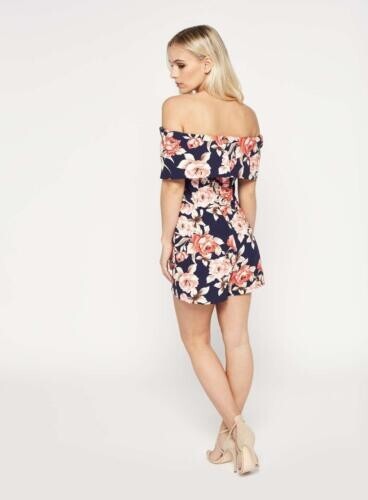 Miss Selfridge Petite Floral Bardot Playsuit Navy UK 8 rrp £49 DH8 KK 17 - Picture 2 of 5