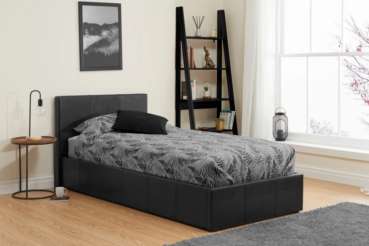 Single leather 2024 ottoman bed
