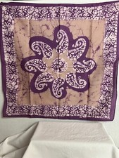 NWOT Funky People Batik Bandana Purple White Brown Flower Head Neck Wrap 20 x 20