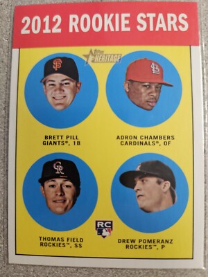 2012 Topps Heritage Rookie Stars. Card 208. Pill, Chambers, Field, Pomeranz