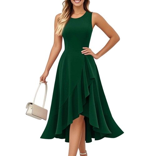 Women's Cocktail Party Formal Wedding Guest Ruffles Dresses, Prom Evening Dress - Picture 9 of 60