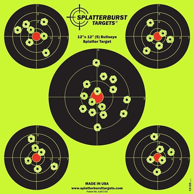 Splatterburst Reactive Shooting Targets - 12 Inch Multi-Bullseye Targets That Burst Fluorescent Yellow On Impact