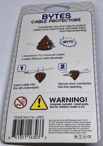 New TZUMI Cord BYtes Cable Protectors, 2Pk Sunglasses Smiley & Poo Emoji Shapes - Picture 2 of 3