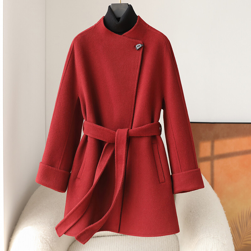 Korean Womens Cashmere Woolen Coat With Belted Trench Coat Winter New Loose Coat