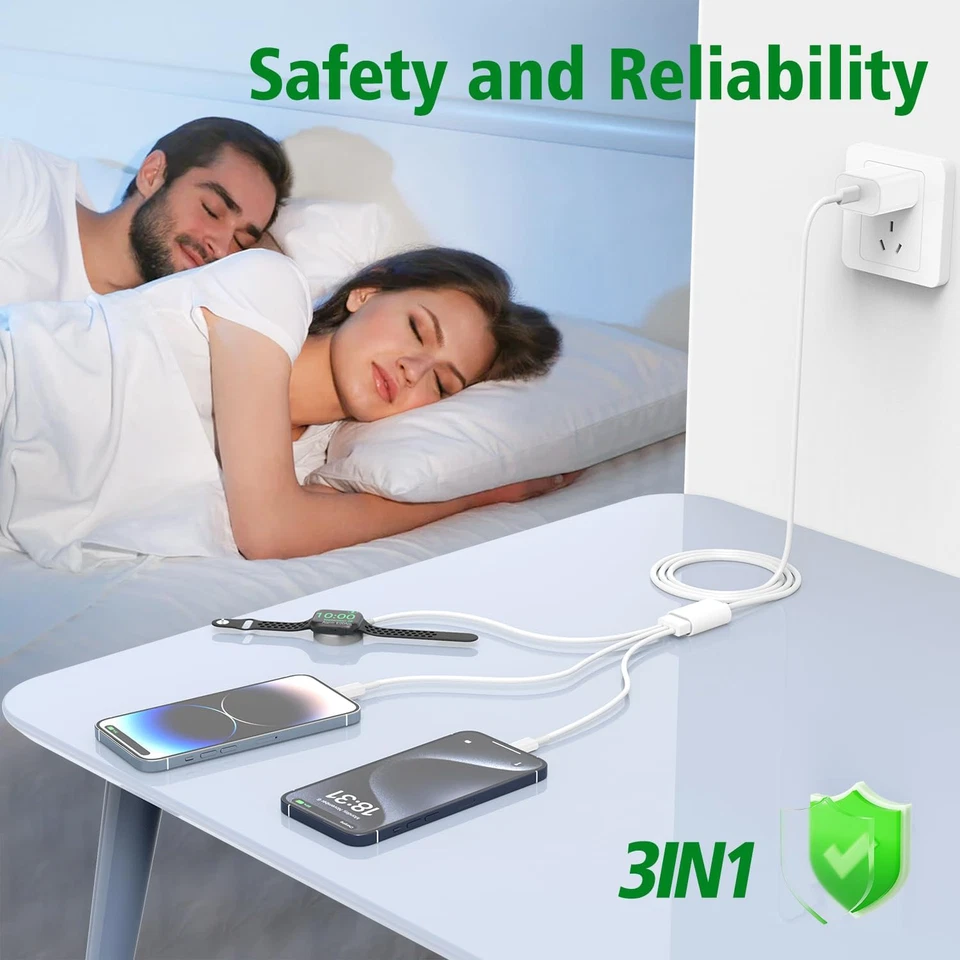 For Apple Watch Series 10 9 8 7 6 iPhone USB C Magnetic Cable 20W Fast Charger - Image 4 of 4