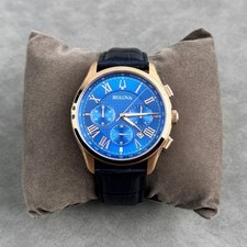 Bulova Men's Classic Quartz Chronograph Dial Blue Leather Strap Watch 46mm97B170