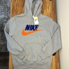 Nike Men's Club Fleece Pullover Hoodie Smoke Grey/Safety Orange FN3104-063 S