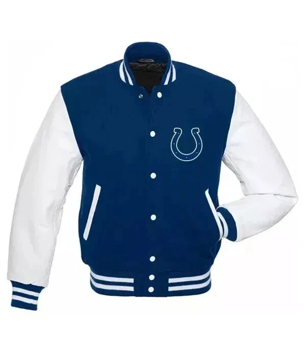 Indianapolis Colts Varsity Jacket Blue / White Wool & Leather Bomber Style Coat